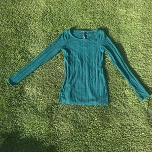 Anthropologie Women’s XS Sapphire Green Ribbed Long Sleeve Side Slit Tunic NWT